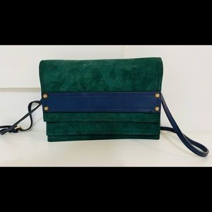 Brian Atwood Suede Green and Blue clutch